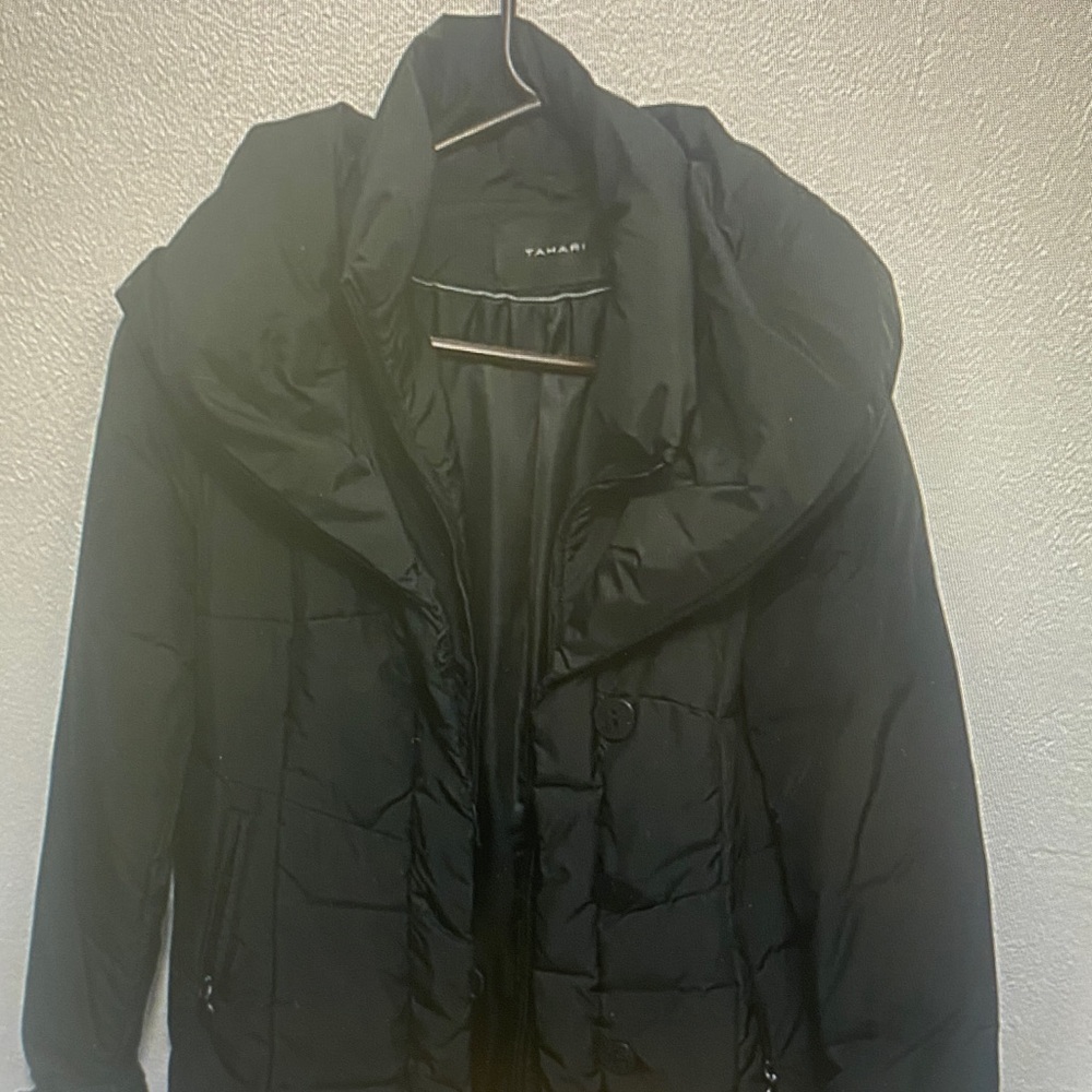 Tahari Black Quilted Puffer Coat with Hood